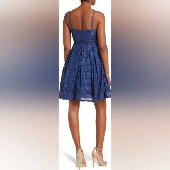 NSR Provance Blue Lace Mini Dress Fit and Flare Cocktail Medium - Picture 2 of 14